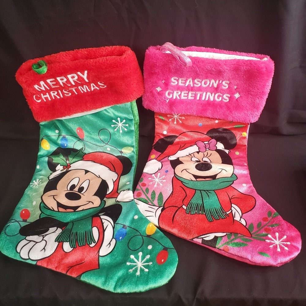 Disney Mickey & Minnie Mouse His & Hers Velvet Christmas Stocking Set Of 2